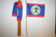 6 BELIZE COUNTRY 4" X 6" SMALL STICK FLAGS WITH 10" POLE .. NEW
