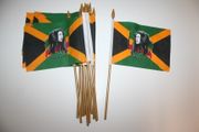 6 BOB MARLEY JAMAICA FREEDOM 4" X 6" SMALL STICK FLAG ON 10" PLASTIC STICK .. NEW RASTA  