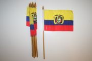 6 ECUADOR COUNTRY FLAG 4" X 6" SMALL STICK FLAG ON 10" POLE .. NEW