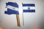 6 EL SALVADOR NATIONAL COUNTRY FLAG 4" X 6" SMALL STICK FLAGS ON 10" POLE .. NEW