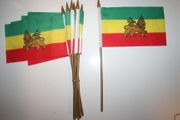 6 ETHIOPIA LION OF JUDAH COUNTRY FLAG 4" X 6" SMALL STICK FLAGS ON 10" POLE .. NEW