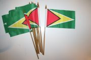 6 GUYANA NATIONAL COUNTRY FLAG 4" X 6" SMALL STICK FLAGS ON 10" POLE ..NEW