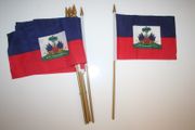 6 HAITI NATIONAL COUNTRY FLAG 4" X 6" SMALL STICK FLAGS ON 10" POLE ... NEW