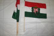 6 HUNGARY COUNTRY FLAG 12" X 18" LARGE STICK FLAGS WITH CREST .. NEW