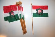 6 HUNGARY WITH CREST NATIONAL COUNTRY FLAG 4"  X 6" SMALL STICK FLAGS ON 10" POLE .. NEW