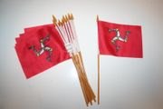 6 ISLE OF MAN 4" X 6" SMALL STICK FLAGS ON 10" POLE .. MANX .. NEW