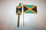 6 JAMAICA NATIONAL COUNTRY FLAG 4" X 6" SMALL STICK FLAGS ON 10" POLE .. NEW