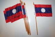 6 LAOS NATIONAL COUNTRY FLAG 4" X 6" SMALL STICK FLAGS ON 10" POLE .. NEW