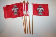 6 LAOS OLD NATIONAL COUNTRY FLAG 4" X 6" SMALL STICK FLAGS ON 10" POLE .. NEW