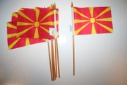 6 MACEDONIA NATIONAL COUNTRY FLAG 4" X 6" SMALL STICK FLAGS ON 10" POLE .. NEW
