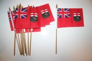 6 MANITOBA CANADIAN PROVINCIAL FLAG 4" X 6" SMALL STICK FLAGS WITH 10" POLE .. NEW
