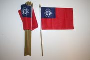 6 MYANMAR NATIONAL COUNTRY 4" X 6" SMALL STICK FLAGS ON 10" POLE .. BURMA .. NEW
