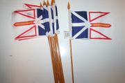 6 NEWFOUNDLAND CANADIAN PROVINCIAL 4" X 6" SMALL STICK FLAG WITH 10" POLE .. NEW