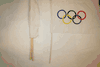 6 OLYMPIC LOGO 12" X 18" LARGE STICK FLAG ON 2 FOOT POLE .. NEW