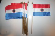 6 PARAGUAY NATIONAL COUNTRY 4" X 6" SMALL STICK FLAGS ON 10" POLE .. NEW
