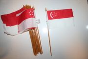 6 SINGAPORE 4"  X 6" SMALL STICK FLAGS ON 10" POLE .. NEW
