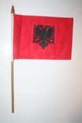 ALBANIA COUNTRY  4" X 6" SMALL STICK FLAG WITH 10 INCH POLE .. NEW
