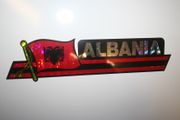ALBANIA COUNTRY FLAG LONG METAL BUMPER STICKER DECAL EMBLEM . NEW