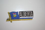 ALBERTA PROVINCIAL FLAG WORD IRON-ON PATCH CREST BADGE .. CANADIAN CANADA .. NEW
