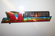 ANTIGUA & BARBUDA COUNTRY FLAG LONG METALIC BUMPER STICKER DECAL EMBLEM .. NEW