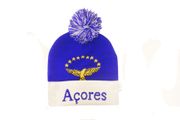 AZORES BLUE WHITE COUNTRY FLAG TOQUE HAT WITH POM POM