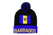 BARBADOS BLACK BLUE COUNTRY FLAG TOQUE HAT WITH POM POM