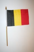 BELGIUM COUNTRY 4" X 6" SMALL  STICK FLAG WITH 10" POLE ..NEW