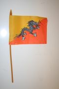 BHUTAN COUNTRY 4" X 6" SMALL STICK FLAG WITH 10" POLE ..NEW