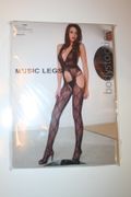 BLACK BOW LACE HALTER TOP SUSPENDER CROTCHLESS BODYSTOCKINGS ... 100-175 LBS .. NEW IN PACKAGE