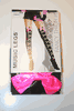 BLACK FANCY OPAQUE CROSS BONE PRINTS THIGH HIGHS STOCKINGS WITH PINK BOW ... 100 - 175 LBS NEW