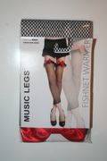 BLACK FISHNET LEG WARMER WITH RUFFLE LACE TOP AND RED BOW ... 100-175 LBS ... NEW IN PACKAGE