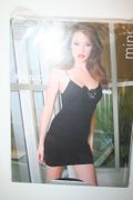 BLACK FLOWER LACE CHEMISE WITH SIDE TIE MINI LINGERIE BY MUSIC LEGS .. 100-175 LBS .. NEW IN PACKAGE