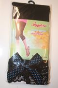 BLACK FOOTLESS CAPRI TIGHTS WITH BLUE POLKA DOT BOWS BY  ANGELINA 100 - 175 LBS ... NEW IN PACKAGE