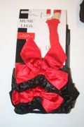 BLACK OPAQUE THIGH HIGH STOCKING WITH BLACK RIBBON AND RED BOW BY MUSIC LEGS ... 100-175 LBS ... NEW