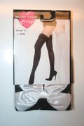 BLACK OPAQUE THIGH HIGH STOCKINGS WITH WHITE SATIN BOW .. 100-175 LBS .. NEW IN PACKAGE