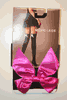 BLACK OPAQUE THIGH HIGHS STOCKINGS WITH SEXY PINK BOW BY MUSIC LEGS 100 - 175 LBS... NEW