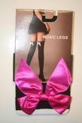 BLACK OPAQUE THIGH HIGHS STOCKINGS WITH SEXY PINK BOW BY MUSIC LEGS 100 - 175 LBS... NEW