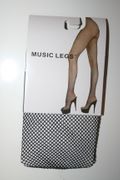 BLACK SEAMLESS FISHNET NYLON PANTYHOSE BY MUSIC LEGS 100-175 LBS...NEW