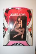 BLACK SEAMLESS POTHOLE OPEN FRONT TIE STRING HALTER NECK FOOTLESS BODYSTOCKING BY MUSIC LEGS .. 100-175 LBS .. NEW IN PACKAGE