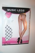 BLACK SEAMLESS SUSPENDER FISHNET PANTYHOSE  WITH TIE BOW BY MUSIC LEGS 100-175  LBS...NEW