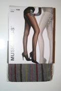BLACK SHEER NYLON PANTYHOSE WITH VERTICAL MULTICOLOR PIN STRIPES 100-175 LBS ... NEW IN PACKAGE