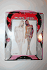 BLACK SHEER SPAGHETTI STRAPS BODYSTOCKING WITH FAUX FENCE NET AND GARTER STOCKINGS...100-175 LBS ... NEW IN PACKAGE