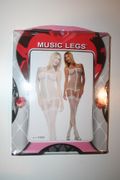 BLACK SHEER SPAGHETTI STRAPS BODYSTOCKING WITH FAUX FENCE NET AND GARTER STOCKINGS...100-175 LBS ... NEW IN PACKAGE