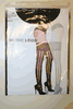 BLACK SHEER VERTICAL STRIPES TIGH HI STOCKINGS WITH WIDE LACE TOP ..  100-175 LBS .. NEW IN PACKAGE