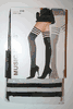 BLACK THIGH HIGH STOCKINGS WITH WHITE AND BLACK STRIPE TOP ... 100-175 LBS ... NEW IN PACKAGE