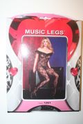 BOW LACE CROTCHLESS OFF SHOULDER WITH RUFFLE  BODYSTOCKING 100-175 LBS BY MUSIC LEGS .. NEW IN PACKAGE