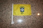 BRASIL FIFA WORLD CUP SOCCER FOOTBALL 5 STAR LOGO YELLOW CAR AUTOMOBILE FLAG WITH POLE .. NEW