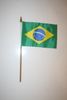 BRAZIL COUNTRY 4" X 6" SMALL STICK FLAG WITH 10" POLE .... BRASIL ..NEW