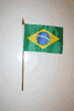 BRAZIL COUNTRY 4" X 6" SMALL STICK FLAG WITH 10" POLE .... BRASIL ..NEW