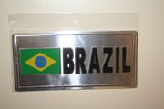 BRAZIL COUNTRY FLAG SMALL METAL LICENSE PLATE STICKER DECAL EMBLEM  .. BRASIL ... NEW